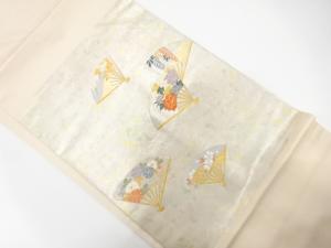 引箔　扇に花模様織り出し　名古屋帯